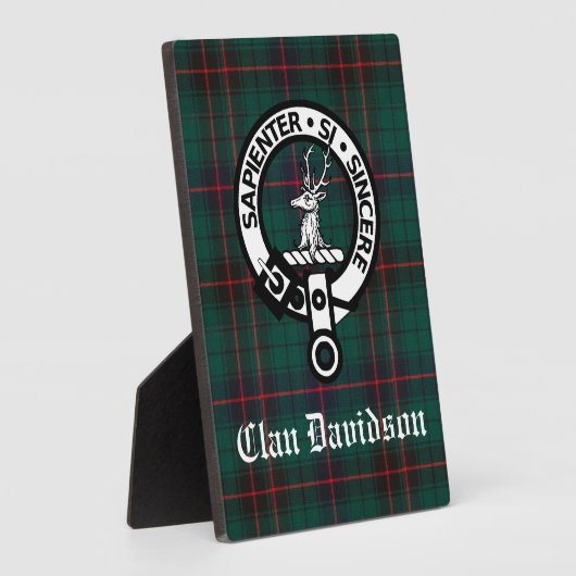 Clan Davidson Crest Badge en Tartan Tabletop Fotoplaat (Zijkant)