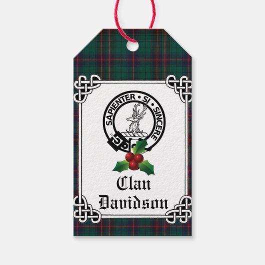 Clan Davidson Crest Badge & Tartan Holiday Cadeaulabel (Voorkant)