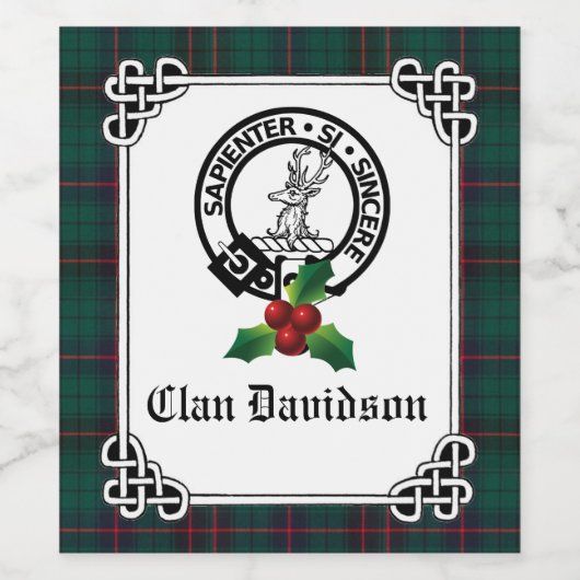 Clan Davidson Crest Badge & Tartan Holiday Wijn Etiket (Enkel label)