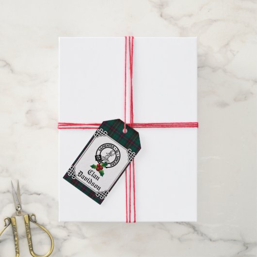 Clan Davidson Crest Badge & Tartan Vakantie Cadeaulabel (Met Touw)