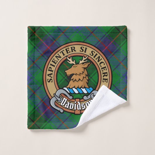 Clan Davidson Crest over Tartan Bad Handdoek (Wasdoekje)