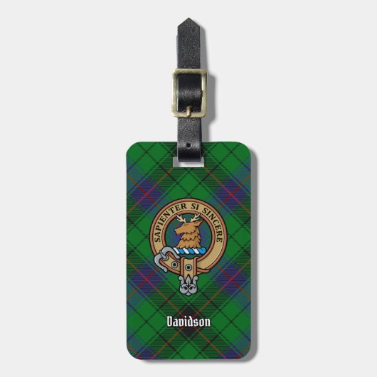 Clan Davidson Crest over Tartan Bagagelabel (Voorkant verticaal)