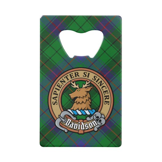 Clan Davidson Crest over Tartan Creditkaart Flessenopener (Voorkant)