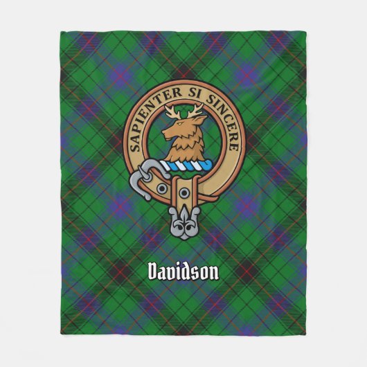 Clan Davidson Crest over Tartan Fleece Deken (Voorkant)
