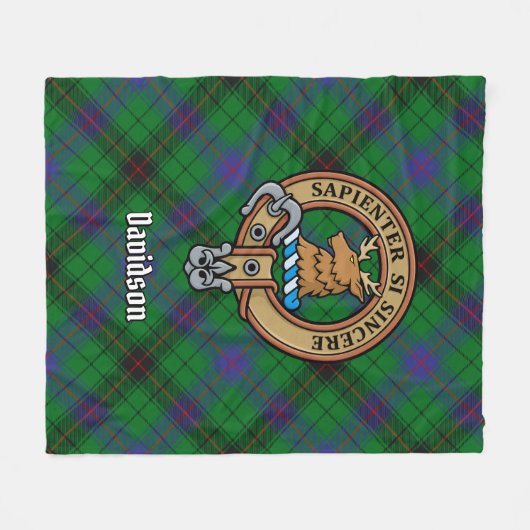Clan Davidson Crest over Tartan Fleece Deken (Voorkant (Horizontaal))