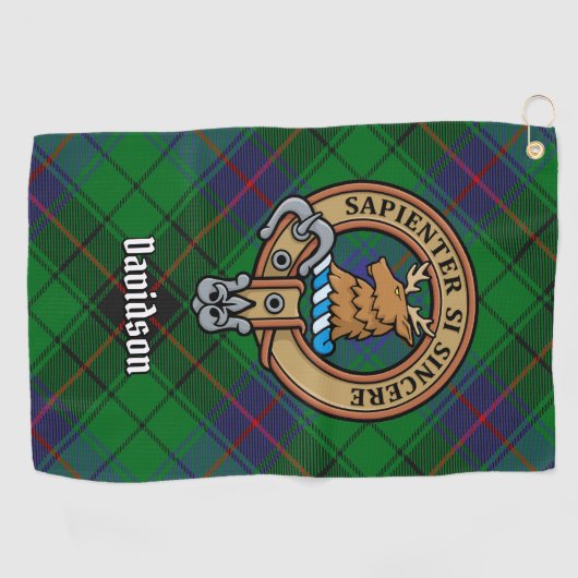Clan Davidson Crest over Tartan Golfhanddoek (Horizontaal)