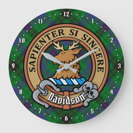 Clan Davidson Crest over Tartan Grote Klok (Voorkant)
