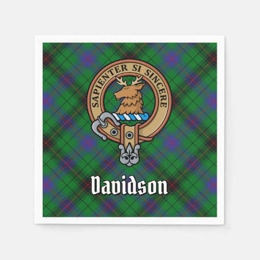 Clan Davidson Crest over Tartan Servet (Voorkant)