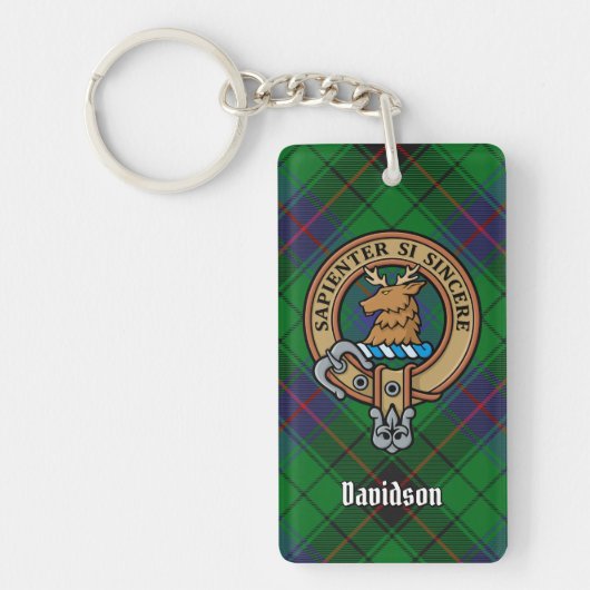 Clan Davidson Crest over Tartan Sleutelhanger (Voorkant)