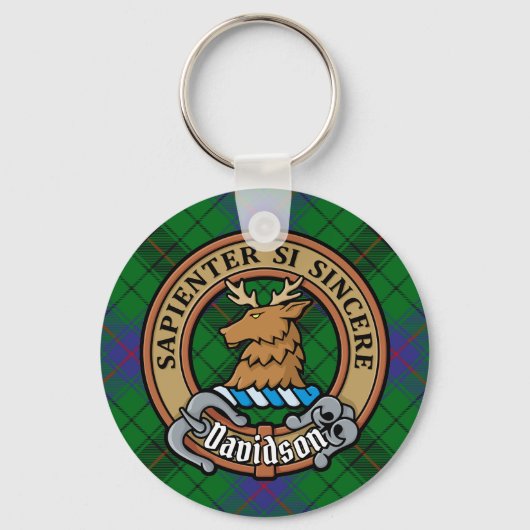 Clan Davidson Crest over Tartan Sleutelhanger (Voorkant)
