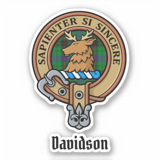 Clan Davidson Crest over Tartan Sticker (Voorkant)
