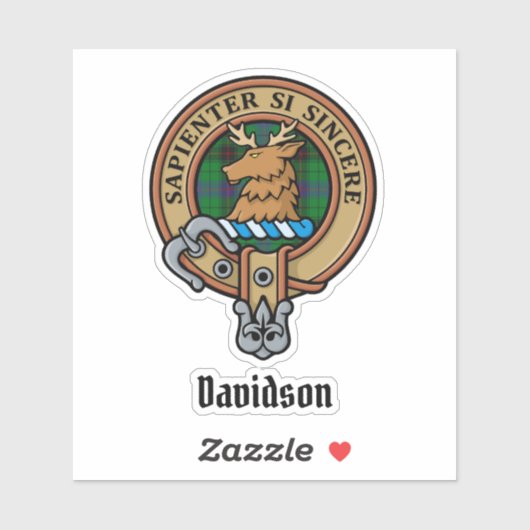 Clan Davidson Crest over Tartan Sticker (Vel)