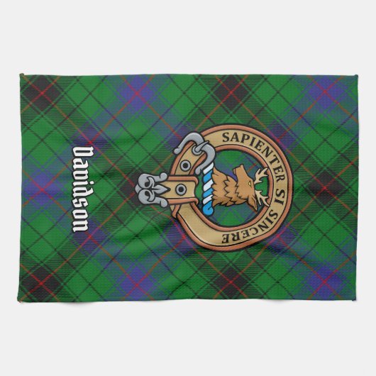 Clan Davidson Crest over Tartan Theedoek (Horizontaal)