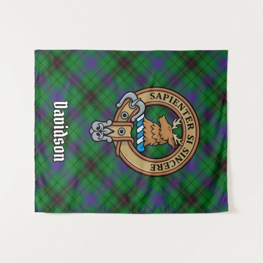 Clan Davidson Crest over Tartan Wandkleed (Voorkant (horizontaal))