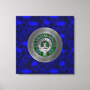 Clan Davidson Crest & Tartan Knot op Thistle Canvas Afdruk