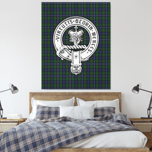 Clan Donnachaidh (Robertson) Crest /Hunting Tartan Canvas Afdruk (Insitu (Slaapkamer))