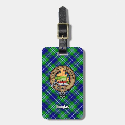 Clan Douglas Crest over Tartan Bagagelabel (Voorkant verticaal)