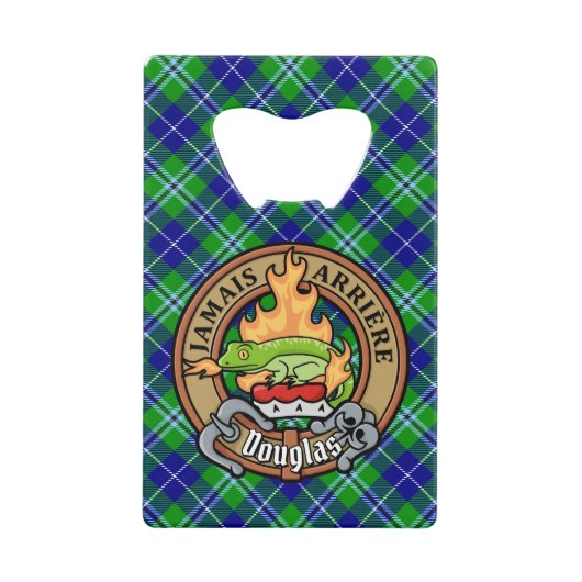 Clan Douglas Crest over Tartan Creditkaart Flessenopener (Voorkant)