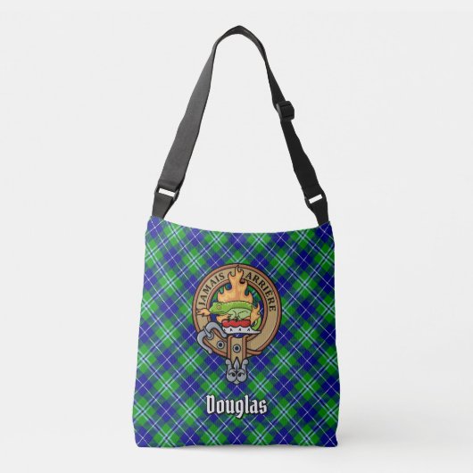 Clan Douglas Crest over Tartan Crossbody Tas (Voorkant)