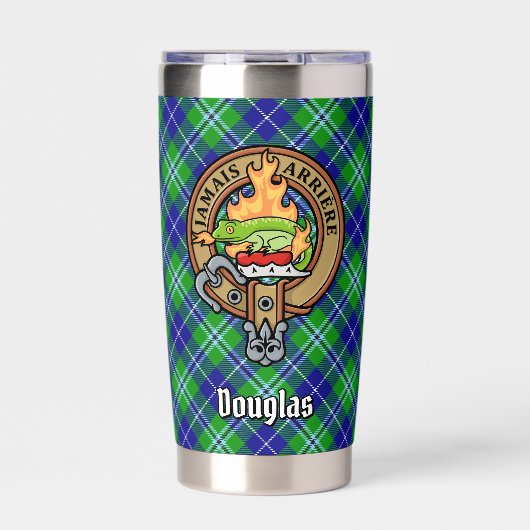 Clan Douglas Crest over Tartan Geïsoleerde Drinkbeker (Voorkant)