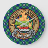 Clan Douglas Crest over Tartan Grote Klok (Voorkant)