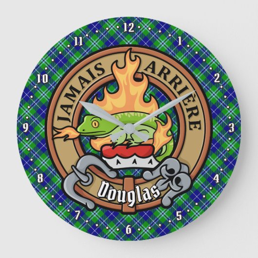 Clan Douglas Crest over Tartan Grote Klok (Voorkant)