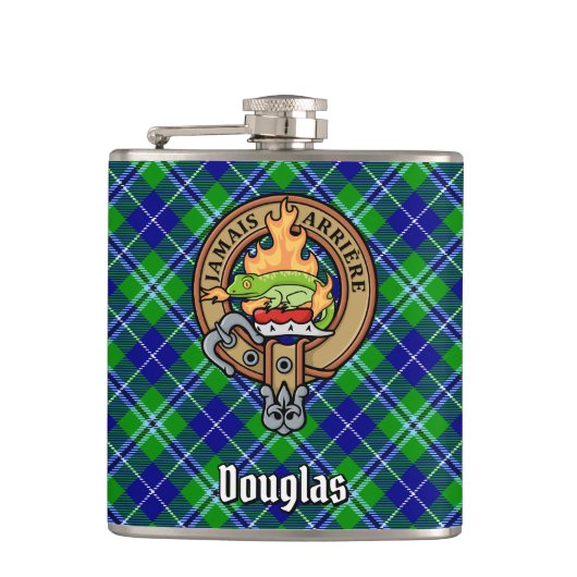 Clan Douglas Crest over Tartan Heupfles (Voorkant)