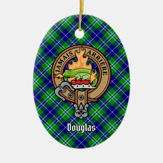 Clan Douglas Crest over Tartan Keramisch Ornament (Voorkant)