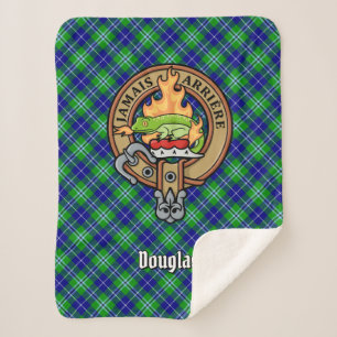 Clan Douglas Crest over Tartan Sherpa Deken