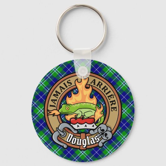 Clan Douglas Crest over Tartan Sleutelhanger (Voorkant)