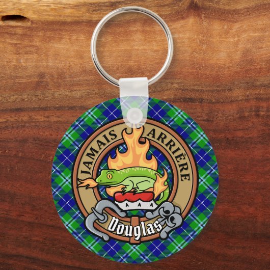 Clan Douglas Crest over Tartan Sleutelhanger (Voorkant)