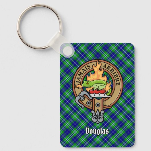 Clan Douglas Crest over Tartan Sleutelhanger (Voorkant)