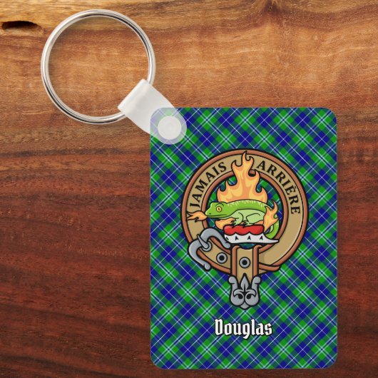 Clan Douglas Crest over Tartan Sleutelhanger (Voorkant)