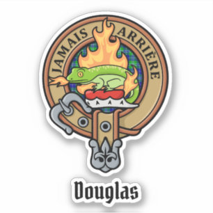 Clan Douglas Crest over Tartan Sticker