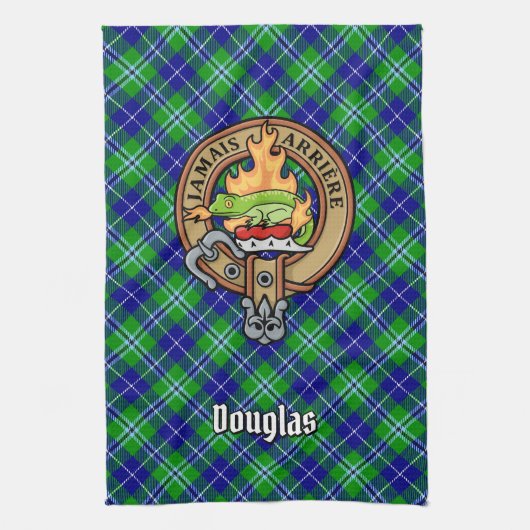 Clan Douglas Crest over Tartan Theedoek (Verticaal)