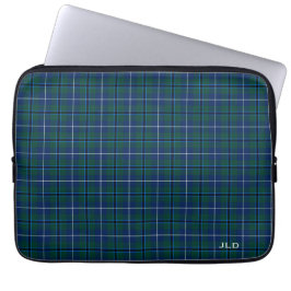 Clan Douglas Tartan Blauw en Groen Plaid Monogram Laptop Sleeve