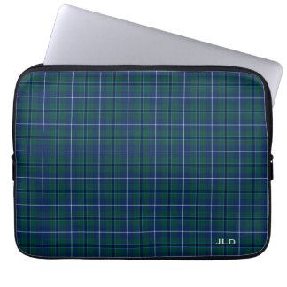 Clan Douglas Tartan Blauw en Groen Plaid Monogram Laptop Sleeve