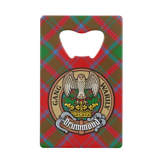 Clan Drummond Crest over Tartan Creditkaart Flessenopener (Voorkant)