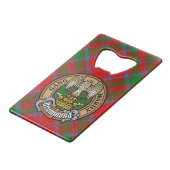 Clan Drummond Crest over Tartan Creditkaart Flessenopener (Voorkant Gekanteld)