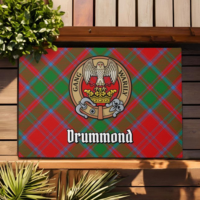 Clan Drummond Crest over Tartan Deurmat (Creator heeft geüpload)
