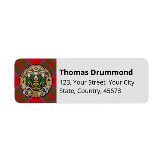 Clan Drummond Crest over Tartan Etiket (Voorkant)