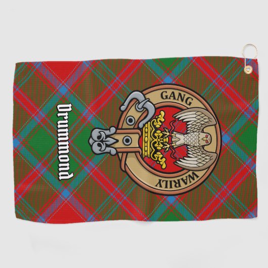 Clan Drummond Crest over Tartan Golfhanddoek (Horizontaal)