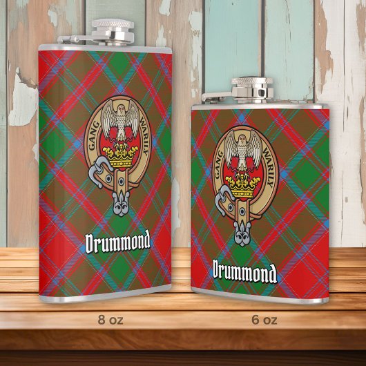 Clan Drummond Crest over Tartan Heupfles