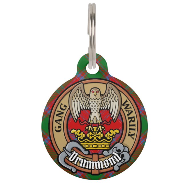 Clan Drummond Crest over Tartan Huisdierpenning (Voorkant)