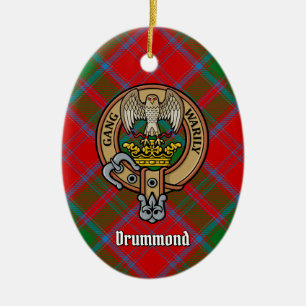 Clan Drummond Crest over Tartan Keramisch Ornament