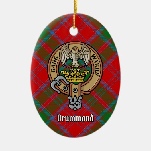 Clan Drummond Crest over Tartan Keramisch Ornament (Voorkant)