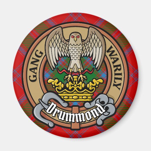 Clan Drummond Crest over Tartan Magneet (Voorkant)