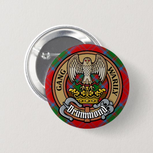 Clan Drummond Crest over Tartan Ronde Button 5,7 Cm (Voorkant /achterkant)