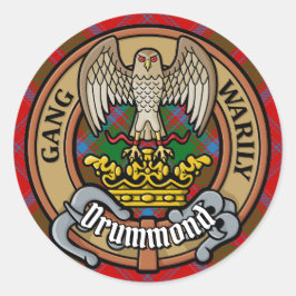 Clan Drummond Crest over Tartan Ronde Sticker