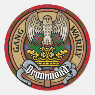 Clan Drummond Crest over Tartan Ronde Sticker